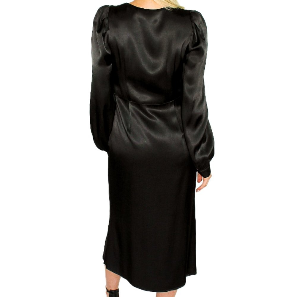 Black En Saison satin midi dress with button detail - Picture 2 of 4